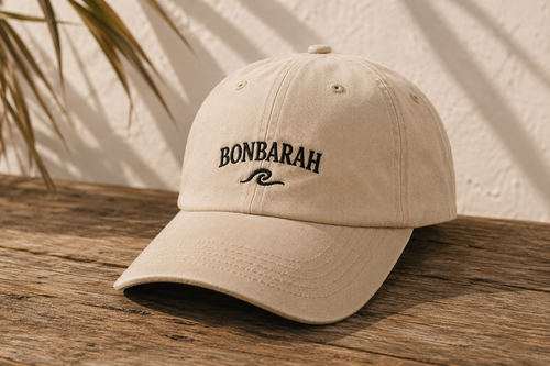 Bonbarah Coastline Cap in sand colourway with embroidered wave logo